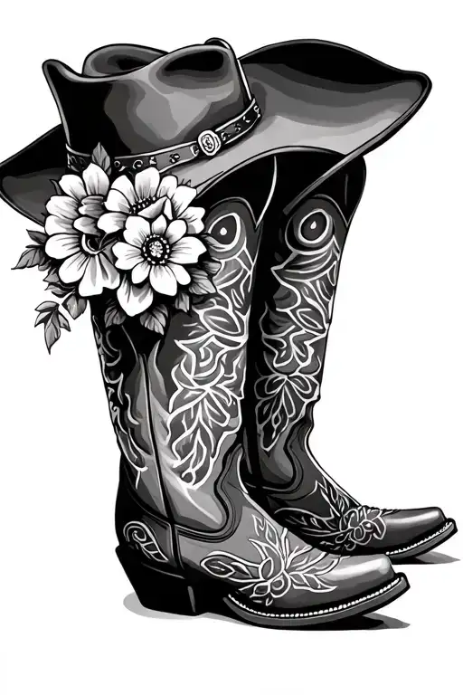 cowgirl boots and hat with flowers - Variation 2