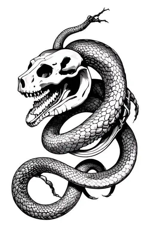 dark tattoo art, snake skeleton hybrid, blackwork tattoo, biomechanical elements, macabre illustration