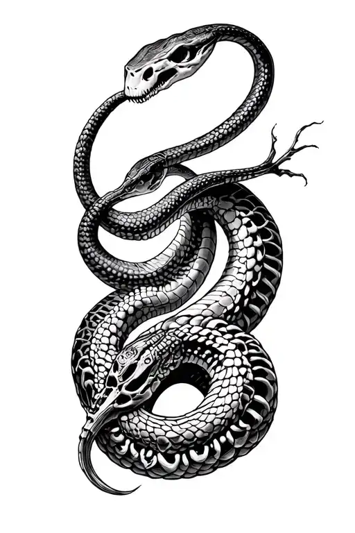 dark tattoo art, snake skeleton hybrid, blackwork tattoo, biomechanical elements, macabre illustration - Variation 2