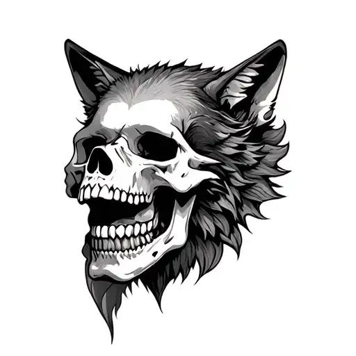 skull and wolves chest tattoo