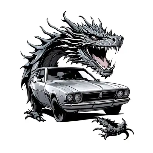 dragon eating a car