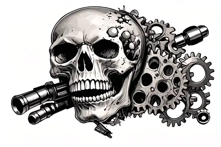 SKULL,GEARS,TATTOO MACHINE BULLET HOLES REALISM - Variation 2