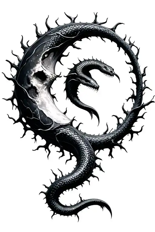 vine thorn the moon is made of serpent snake made of vines and thorns - Variation 2