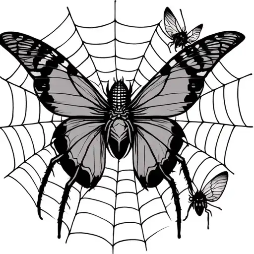 A half sleeve tattoo with a spider web and butter fly - Variation 1