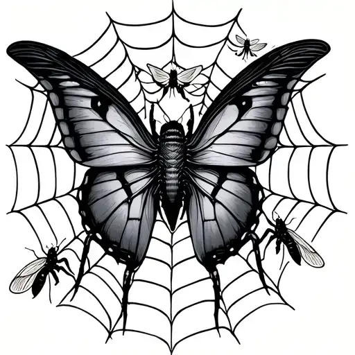 A half sleeve tattoo with a spider web and butter fly - Variation 2