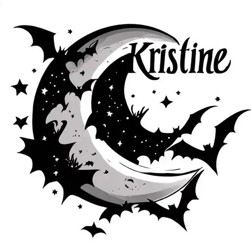 "Kristine" Moon, stars and bats flying