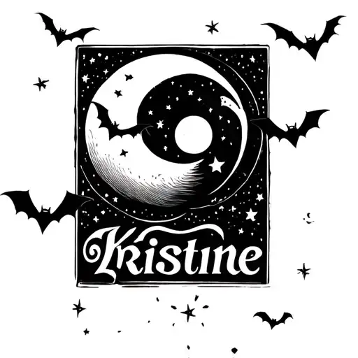 "Kristine" Moon, stars and bats flying - Variation 2