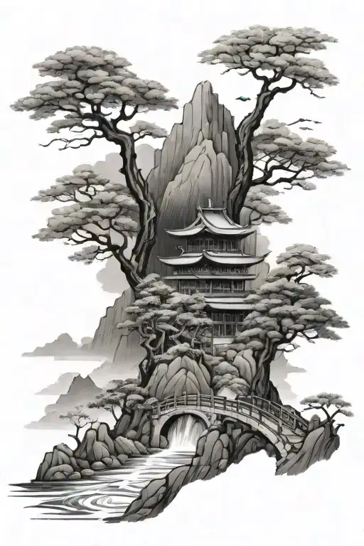 japanese landscape tattoo - Variation 2