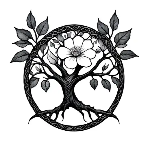 Celtic tree of life with dogwood flower - Variation 2