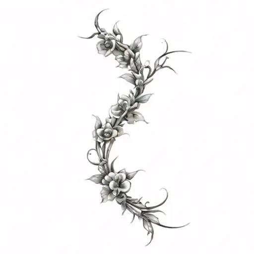 flowers and thorns, long tattoo design - Variation 2