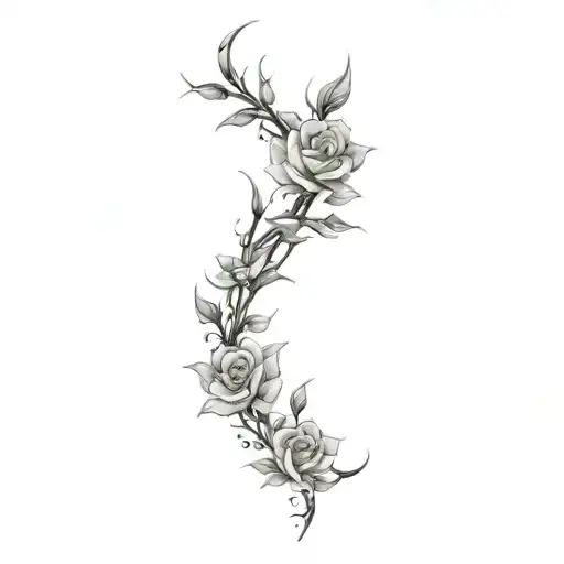 flowers and thorns, long tattoo design - Variation 3