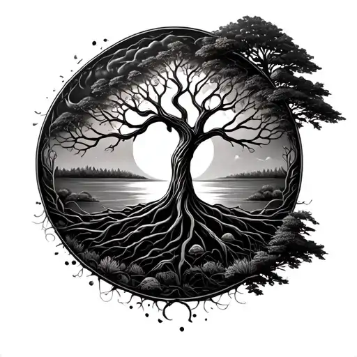 tree of life in a circular shape with nature in the background