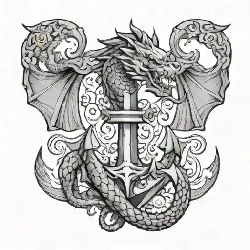 feminine anchor and dragon wrapped - Variation 3