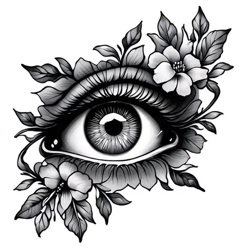 vines flowers eye hand tattoo