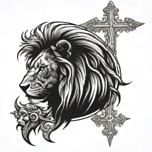 lion and cross tattoo - Variation 6