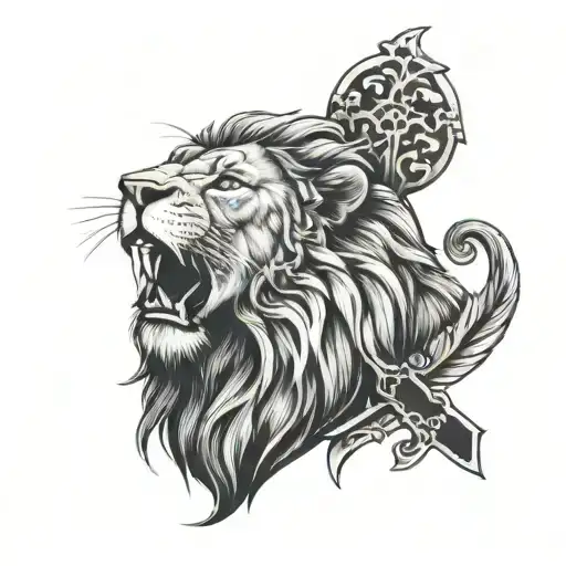 lion and cross tattoo - Variation 3