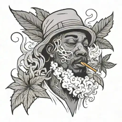 Draw a black guy smoking weed with the weed leafs and smoke with different people around him - Variation 2
