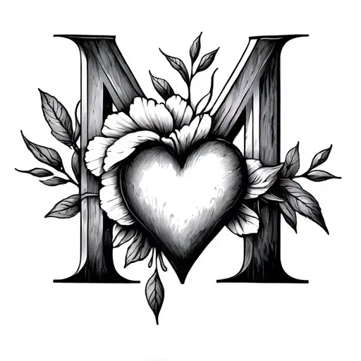 In the letter M, the flower heart or arrow -style things