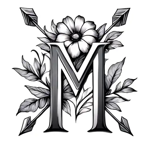 In the letter M, the flower heart or arrow -style things - Variation 2