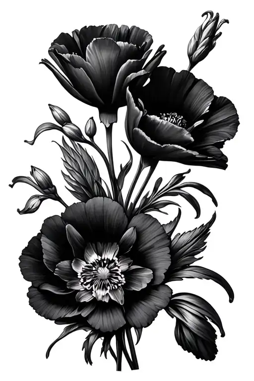 A bouquet of flowers with only poppies, scilla nana and lilies - Variation 2