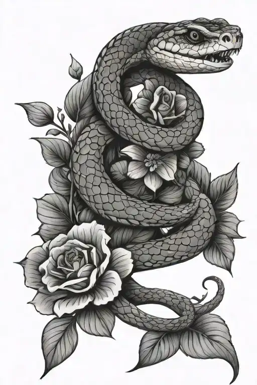 Snake with flowers and leaves intertwined - Variation 3