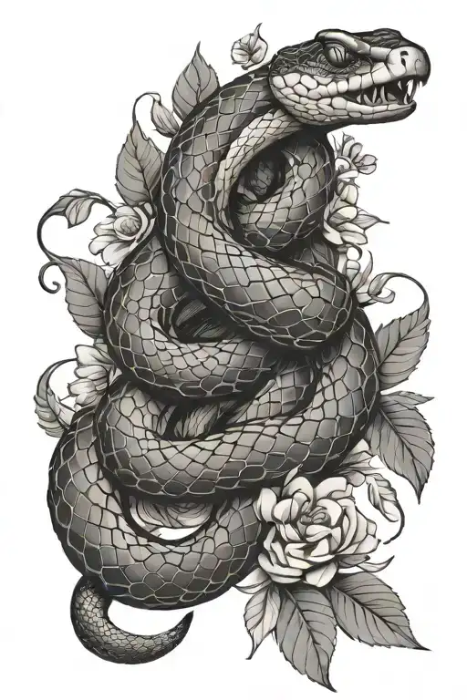 Snake with flowers and leaves intertwined - Variation 4