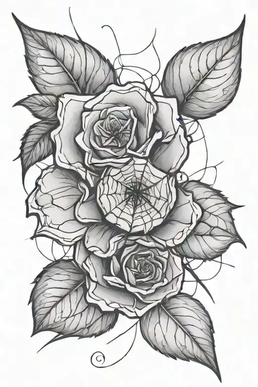 sketch on the leg of a rose spider and web