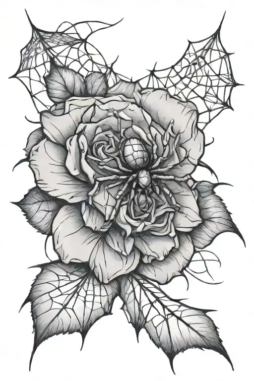 sketch on the leg of a rose spider and web - Variation 2