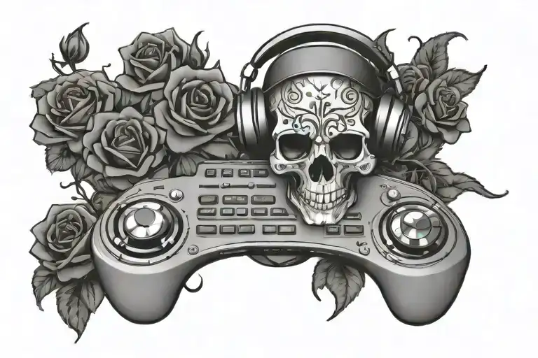skull roses fire dj controller keyboard merging - Variation 2