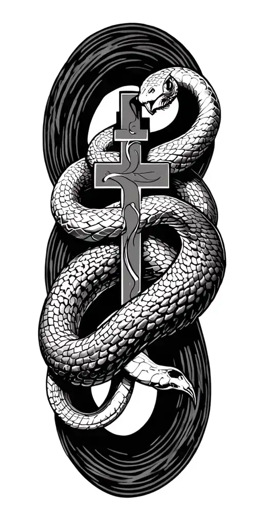 Vector elongated snake silhouette snakes slithering wrapped around crucifix
