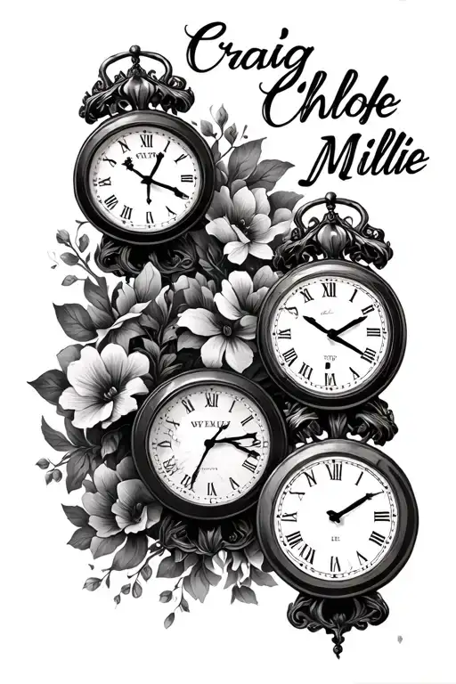 "Craig Chloe Millie" 3 clocks left shoulder