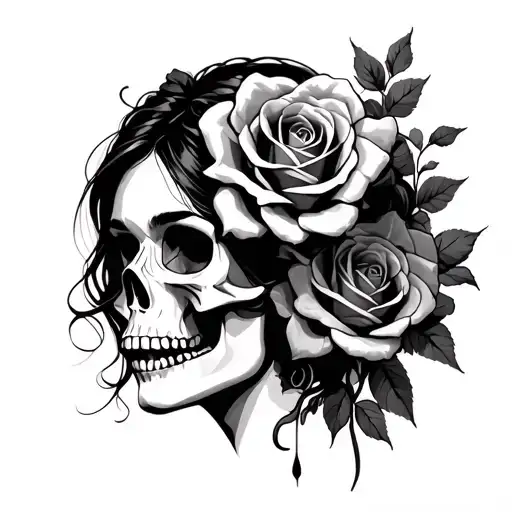 skull roses beautiful woman
