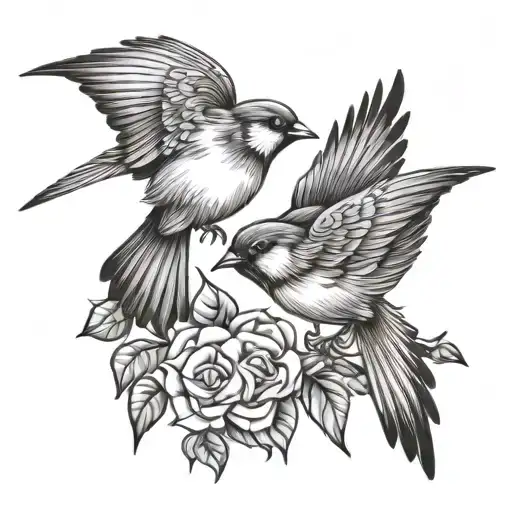 Two sparrow flying - Variation 2