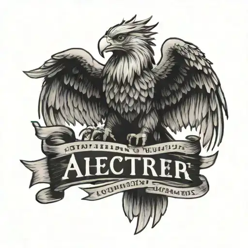 A tattoo design of a fierce eagle clutching a banner with the Latin phrase 'flectere si nequeo supros acheronta movebo' in its talons