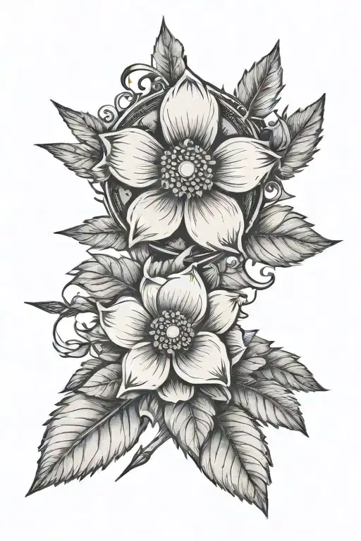 Cherokee Rose, 7 pointed star surrounded by oak leaves with arrow and feathers