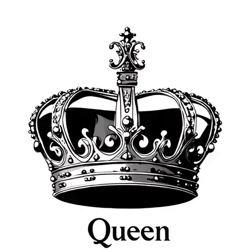 A crown with feminine linings. vertical symmetry. below place the text "Queen" - Variation 4