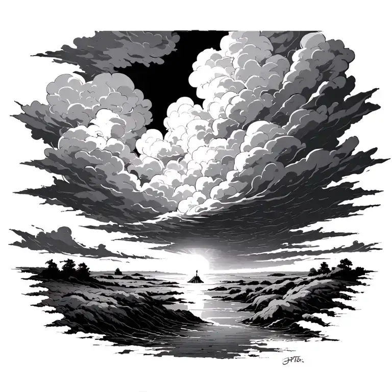 the beginning of angry storm clouds with sunshine fading off - Variation 8