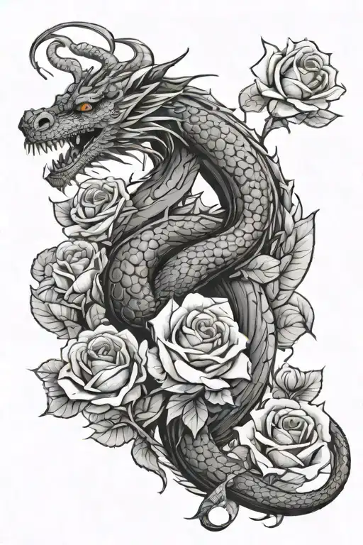 Dragon with roses growing