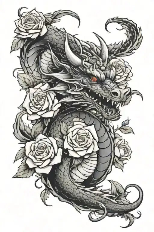 Dragon with roses growing - Variation 2