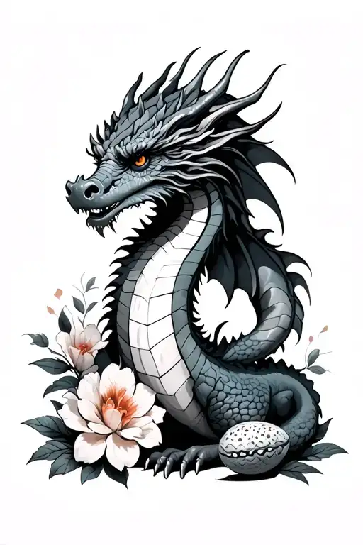 dragon with flowers and eggs