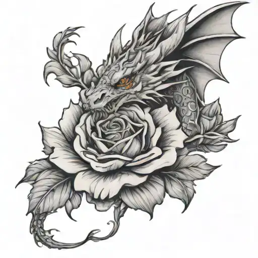 dragon behind blooming rose - Variation 3