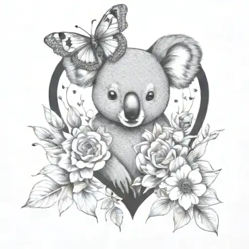 pretty koala heart flowers butterflies - Variation 3