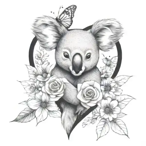 pretty koala heart flowers butterflies - Variation 4