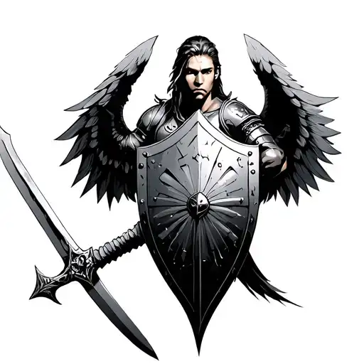 warrior with wings, sword and shield - Variation 2
