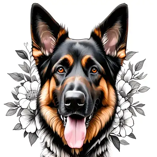 German shepherd dog with flowers - Variation 2