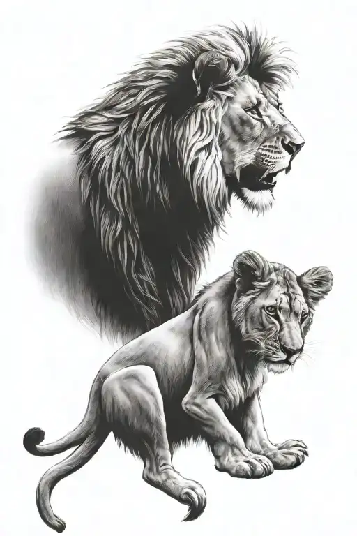 lion and 2 cubs face only - Variation 2