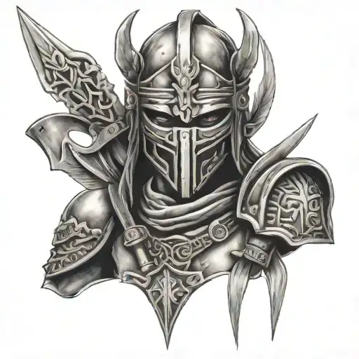 warrior with mask on face with knifes