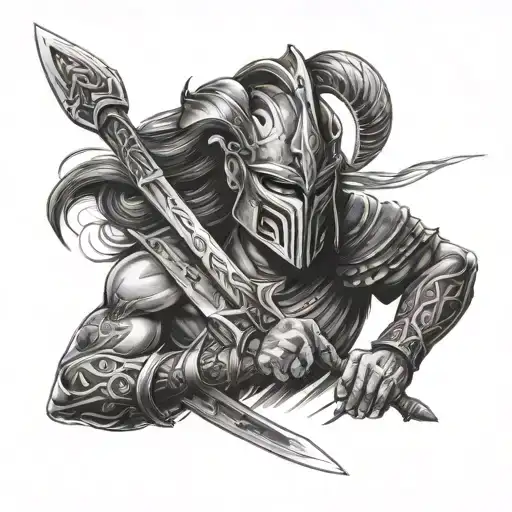 warrior with mask on face with knifes - Variation 3