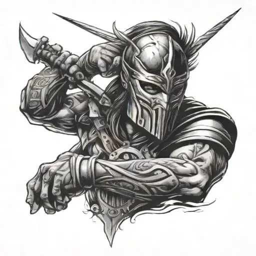 warrior with mask on face with knifes - Variation 4