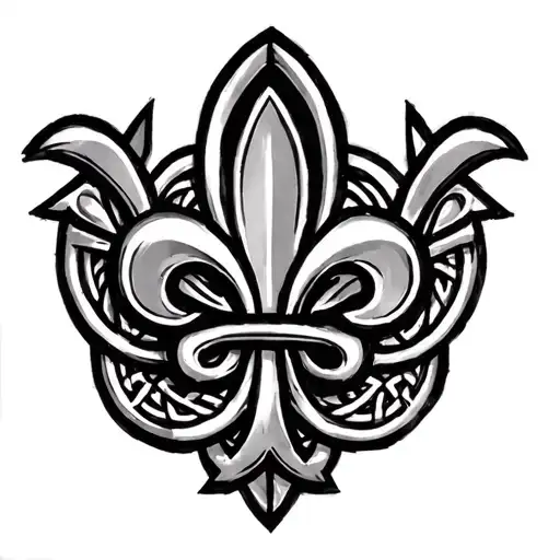 Celtic Knot Fleur de Lis combined tattoo - Variation 2